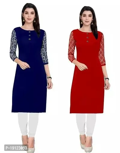 Stylish Crepe Solid Straight Kurta For Women Combo Of 2-thumb0