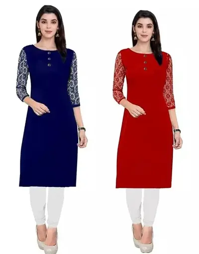 Stylish Crepe Solid Straight Kurta For Women Combo Of 2