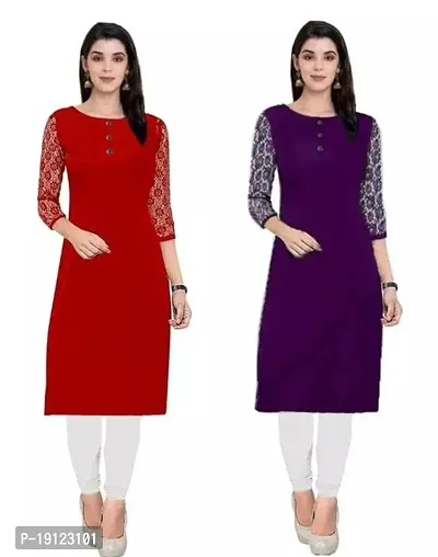 Stylish Crepe Solid Straight Kurta For Women Combo Of 2