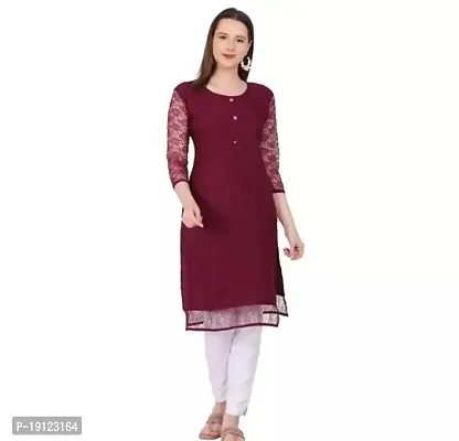 Stylish Crepe Solid Straight Kurta For Women