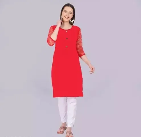 Stylish Crepe Solid Straight Kurta For Women