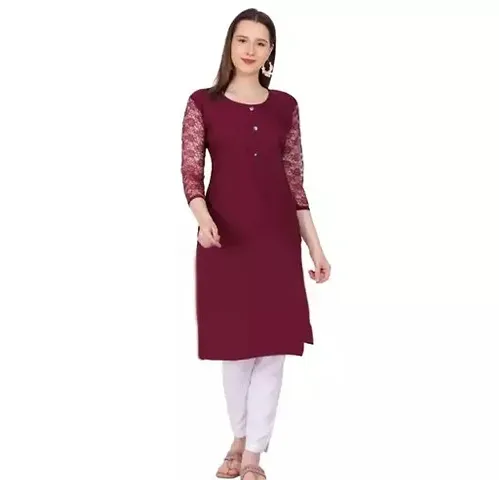 Stylish Crepe Solid Straight Kurta For Women