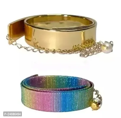 STOCKCLUB 1 Gold Kamarband + 1 Rainbow Kanduro (Hip- Waist Belt ) for Girls  Women Suitable in Both traditional and Western Wear Party Wear Saree, Gown, T-shirts(Pack of 2)-thumb0