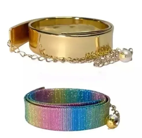 STOCKCLUB 1 Gold Kamarband + 1 Rainbow Kanduro (Hip- Waist Belt ) for Girls  Women Suitable in Both traditional and Western Wear Party Wear Saree, Gown, T-shirts(Pack of 2)