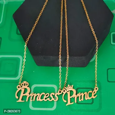 Sujal Impex alentine Gift Prince And Princess Name Letter Couple Locket Necklace Pendant  For Men And Women  Gold  Stainless Steel  Pendant Necklace Chain For Men And Women-thumb3