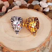 Sujal Impex Bikers jewelry  Lion Head Ring Best Quality Stainless Steel Ring (Combo)  Silver And Gold Metal Ring For Men And Women-thumb2