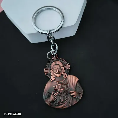 Sujal Impex Religious Christian Christ Cross Jesus Brown Brass Metal Keychain For Men And Women-thumb2