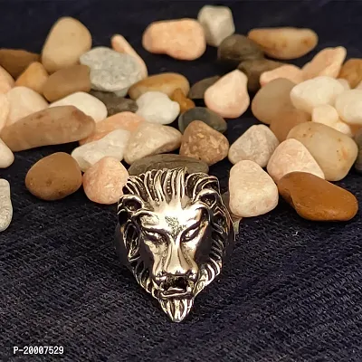 Sujal Impex Bikers Jewelry Lion Head Animal Lovers Gift  Silver  Metal Ring For Men And Women
