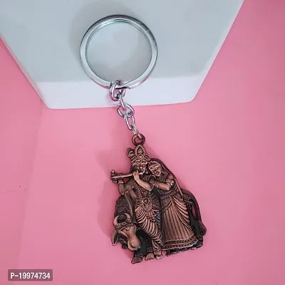 Sujal Impex Religious Shri Radha Krishna Idol Brown Metal  Keychain For Men And Women