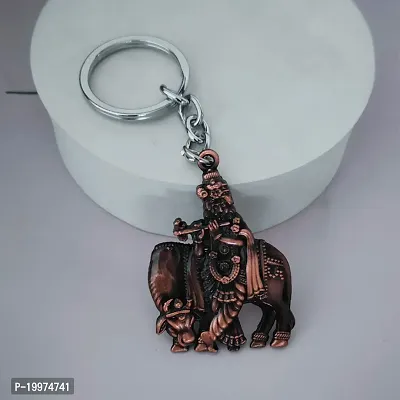 Sujal Impex Religious Lord Krishna with Cow Idolnbsp;Brown Brass Metal Keychain For Men And Women-thumb2