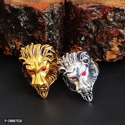 Sujal Impex Bikers jewelry  Lion Head Ring Best Quality Stainless Steel Ring (Combo)  Silver And Gold Metal Ring For Men And Women-thumb5