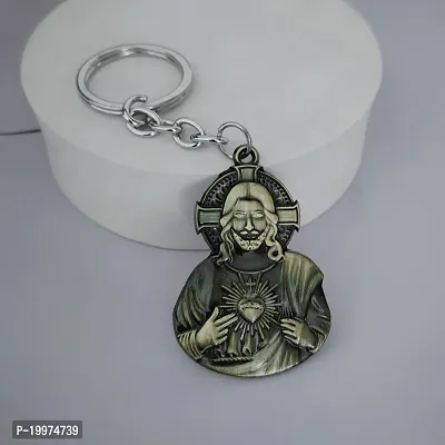 Sujal Impex Religious Christian Christ Cross Jesus Bronze Brass Metal Keychain For Men And Women-thumb2