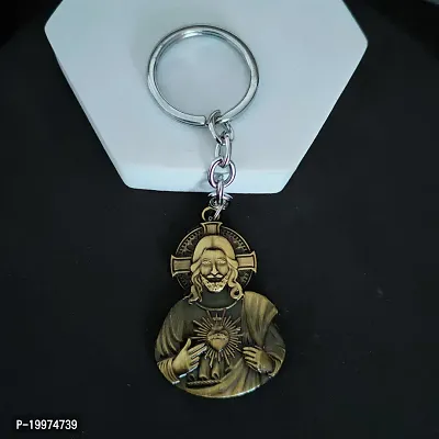 Sujal Impex Religious Christian Christ Cross Jesus Bronze Brass Metal Keychain For Men And Women