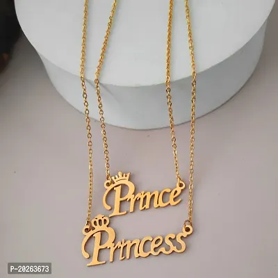 Sujal Impex alentine Gift Prince And Princess Name Letter Couple Locket Necklace Pendant  For Men And Women  Gold  Stainless Steel  Pendant Necklace Chain For Men And Women-thumb2