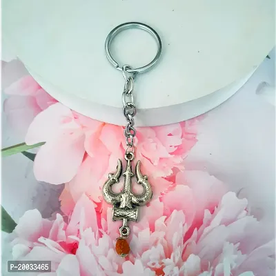 Sujal Impex Religious Lord Shiv Trishul Damaru Rudraksh  Silver  Zinc And Metal Keychain For Men and Women