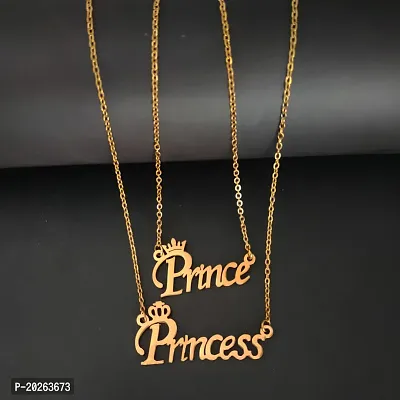 Sujal Impex alentine Gift Prince And Princess Name Letter Couple Locket Necklace Pendant  For Men And Women  Gold  Stainless Steel  Pendant Necklace Chain For Men And Women-thumb5