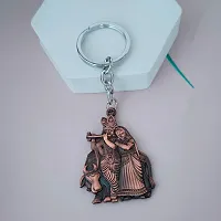 Sujal Impex Religious Shri Radha Krishna Idol Brown Metal  Keychain For Men And Women-thumb3