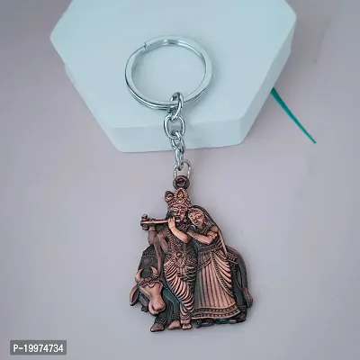 Sujal Impex Religious Shri Radha Krishna Idol Brown Metal  Keychain For Men And Women-thumb4