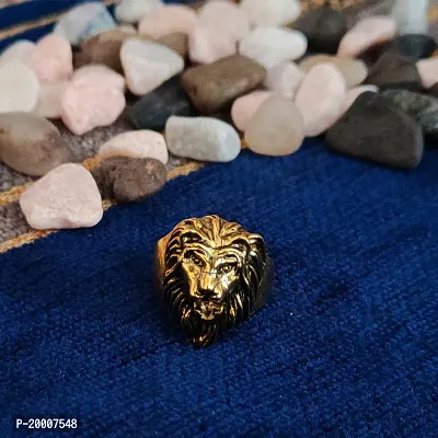 Sujal Impex Bikers jewelry  Retro Biker Men Gold Plated Lion Head Ring  Gold  Metal Ring For Men And Women
