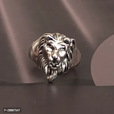 Sujal ImpexBikers jewelry Retro Biker Men Silver Plated Lion Head Ring  Silver  Metal Ring For Men And Women-thumb0