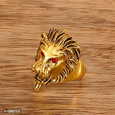 Sujal Impex Bikers jewelry  Men Ruby Red Stone Lion Head Gold Metal Ring For Men And Women-thumb0
