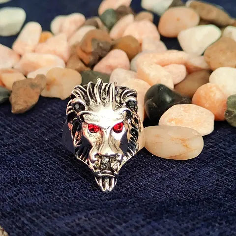 Sujal Impex Bikers jewelry Stone Lion Head Metal Ring For Men And Women