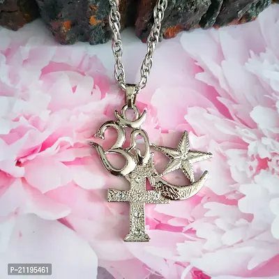 Sujal Impex  Religious Jewelry Om Allah Cross Locket With Chain-thumb0