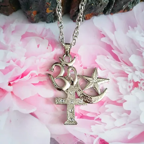 Shiv Creation Religious Jewelry Om Allah Cross Locket With Chain