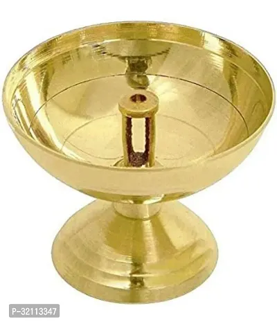 Hand Crafted Metal Brass Diya with Handle Oil Wick for Pooja-thumb0