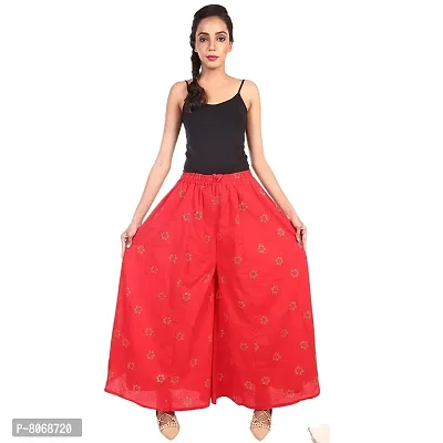 NOBHOB Woman's Rayon HANDBLOCK Gold Print Skirt Palazzo (Free Size) (Rayon, RED)-thumb4