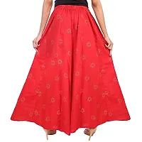 ENDFASHION Women's Rayon Hand Block Gold Printed Palazzo (Size: Free Size) Palazzo || Skirt Palazzo || Rayon Palazzo || GOLDPRINT Palazzo || BLOCKPRINT Palazzo || Multicolour (Rayon, RED)-thumb1