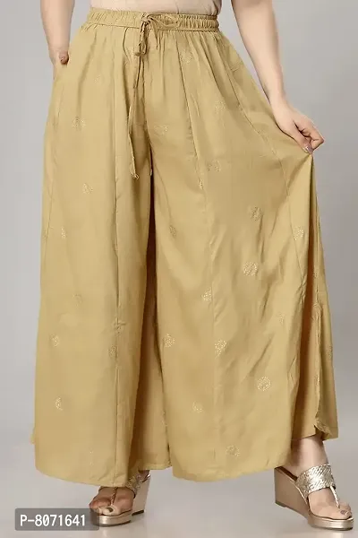 ENDFASHION Woman's Gold Hand Block Print Skirt Palazzo || Palazzo || Skirt Palazzo || Gold Print Skirt Palazzo || Free Size (Multicolour) (Rayon, Beige)-thumb2