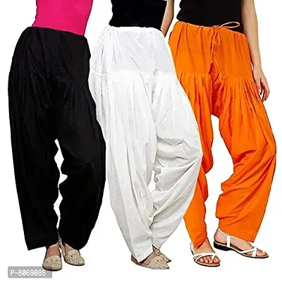 ENDFASHION Woman Cotton Patiala Salwar Pants for Women/Girls Bottom Combo Pack of 3 - Free Size (Cotton, Orange,White&Black)-thumb0