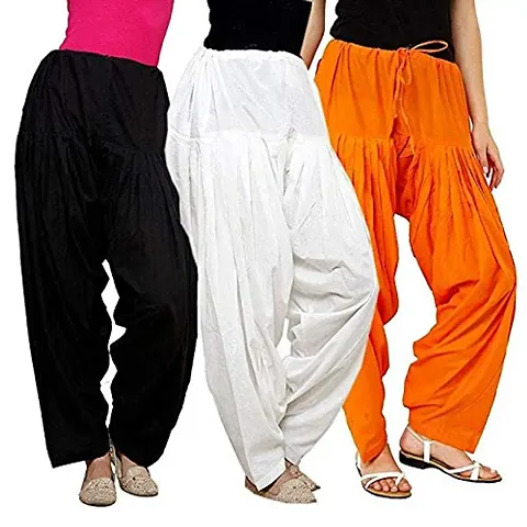 Stylish Cotton Solid Patiala Salwar For Women - Pack Of 3