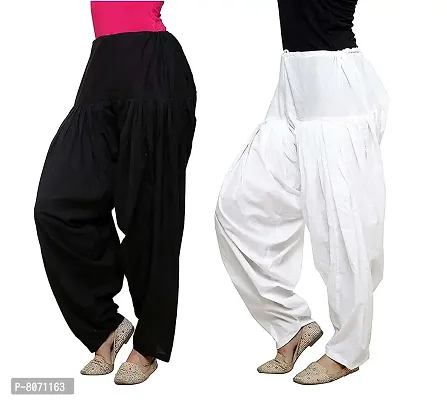 ENDFASHION Combo of 2 SEMI Patiala Salwar for Woman || Patiala || Patiala Combo || Patiyala || SEMI Patiala || Free Size (Multicolour) (Cotton, Black-White)