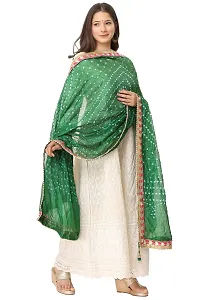 ENDFASHION bandhani dupattas For womens Art silk bandhej dupatta with gota patti Lace (PARROT GREEN)-thumb3