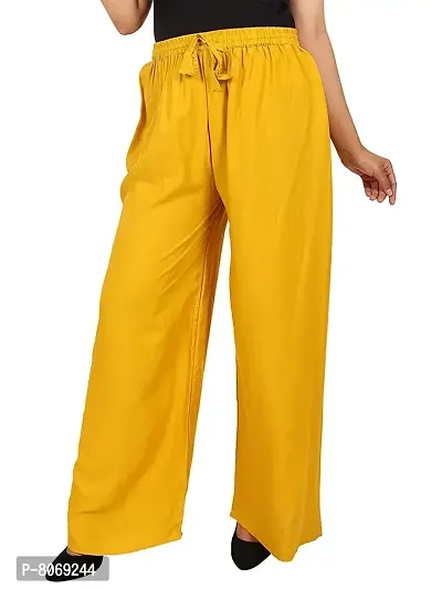 Branded Filter Products Women's Plain Rayon Flared Palazzo (Free Size) (MUSTERED-YELLOW)