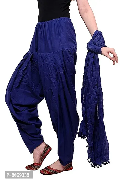Branded Filter Products Women's Solid Cotton Patiala With Dupatta Set (Free Size, Blue)-thumb3
