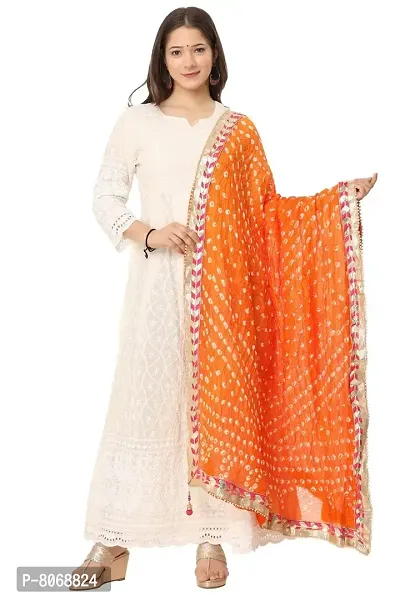 ENDFASHION bandhani dupattas For womens Art silk bandhej dupatta with gota patti Lace (ORANGE)