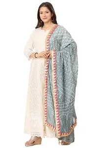 ENDFASHION bandhani dupattas For womens Art silk bandhej dupatta with gota patti Lace (GREY)-thumb1