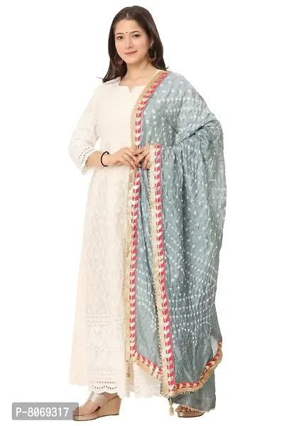 ENDFASHION bandhani dupattas For womens Art silk bandhej dupatta with gota patti Lace (GREY)-thumb2