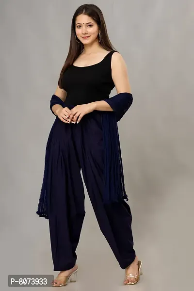 ENDFASHION Woman's Plain Cotton Patiala Salwar with Dupatta || Patiala Salwar|| Cotton Patiala Salwar|| Salwar|| Patiala|| Free Size (Navy Blue)-thumb4