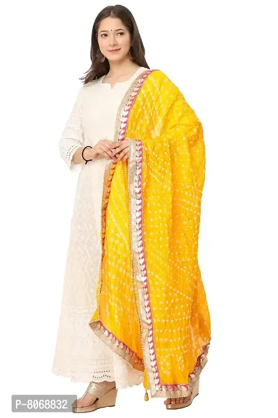 ENDFASHION bandhani dupattas For womens Art silk bandhej dupatta with gota patti Lace (MUSTERD YELLOW)-thumb2