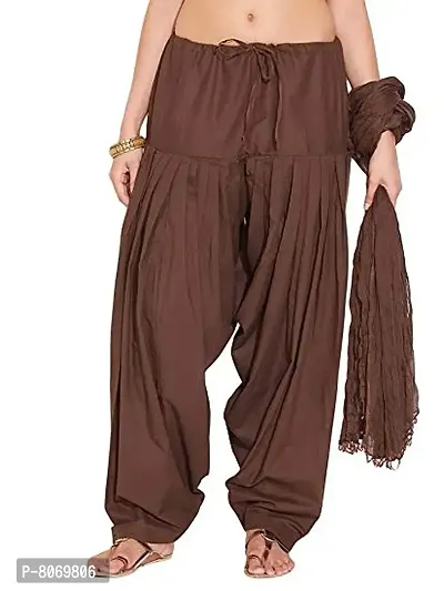 Branded Filter Products Women's Solid Cotton Patiala Salwar With Dupatta Set (Free Size, Brown)