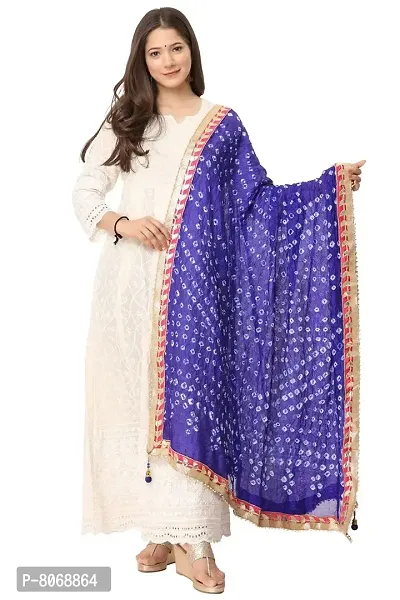 ENDFASHION bandhani dupattas For womens Art silk bandhej dupatta with gota patti Lace (ROYAL BLUE)