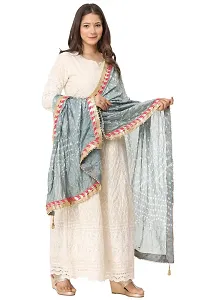 ENDFASHION bandhani dupattas For womens Art silk bandhej dupatta with gota patti Lace (GREY)-thumb2