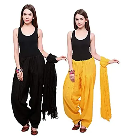 Stylish Cotton Solid Patiala Salwar with Dupatta For Women - Pack Of 2