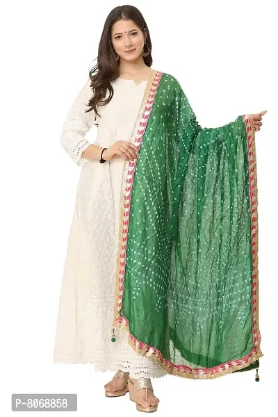 ENDFASHION bandhani dupattas For womens Art silk bandhej dupatta with gota patti Lace (PARROT GREEN)