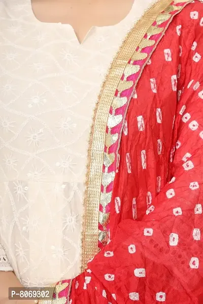 ENDFASHION bandhani dupattas For womens Art silk bandhej dupatta with gota patti Lace (RED)-thumb5