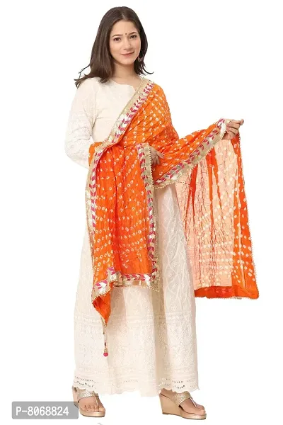 ENDFASHION bandhani dupattas For womens Art silk bandhej dupatta with gota patti Lace (ORANGE)-thumb3